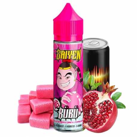Flacon de e-liquide Bübü 50ml aux saveurs bubble gum, energy drink et grenade – PG/VG 50/50.