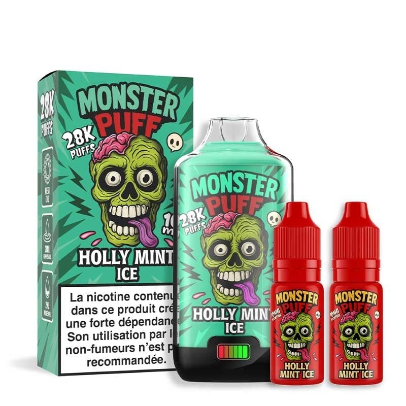 puff rechargeable - Monster Puff 28K - 10mg - holly-mint-ice