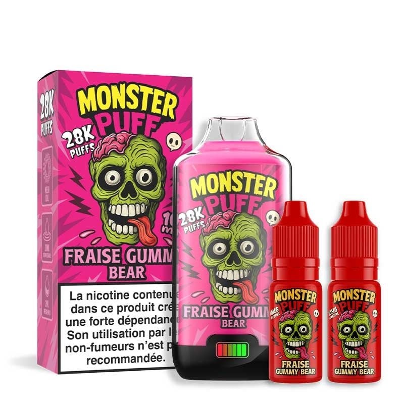 puff rechargeable - Monster Puff 28K - 10mg - fraise gumm bear