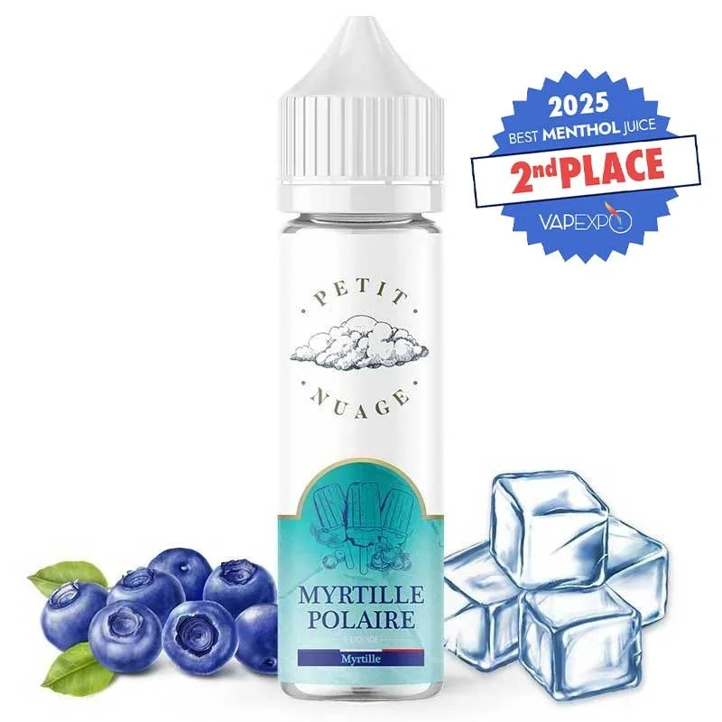Flacon e-liquide Myrtille Polaire 60ml Petit Nuage, saveur myrtille givrée et menthe fraîche