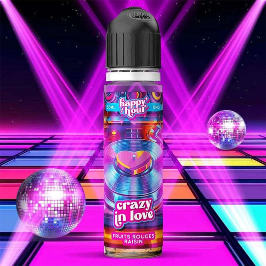 E-liquide Crazy in Love Happy Hour 70ml - Fruits rouges et raisin glacé, fabriqué en France.