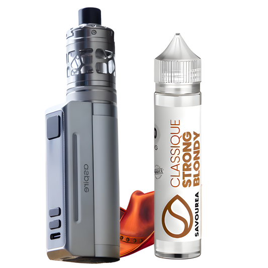 Kit Zelos M80 Aspire silver + E-liquide Strong Body Savourea Offert